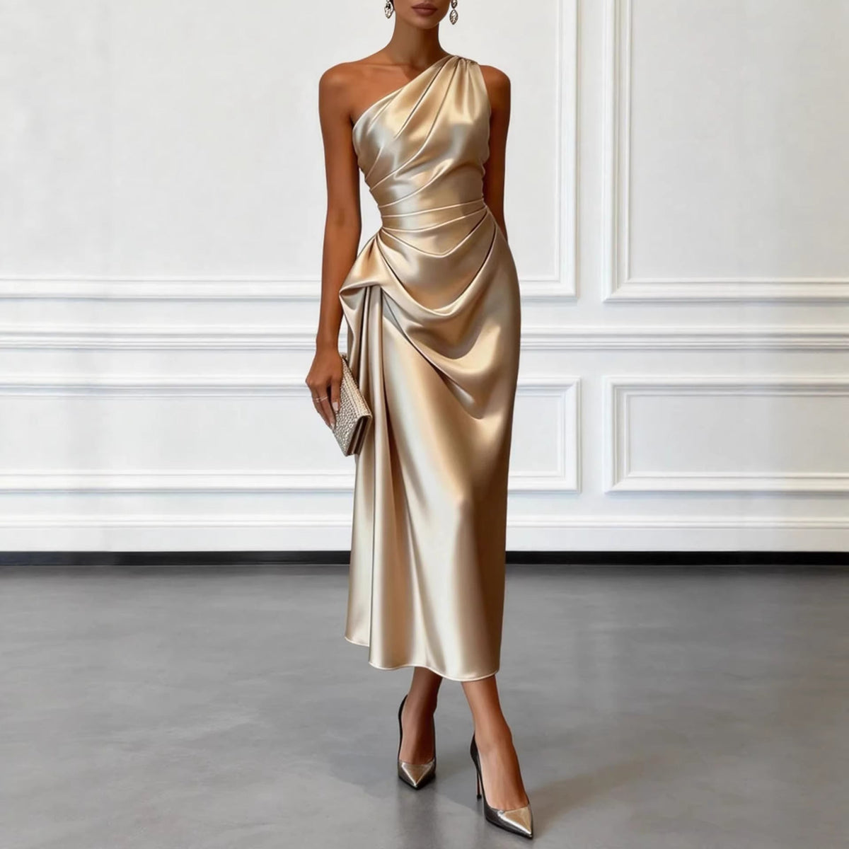 Vestido midi de satén plisado JULIETTE