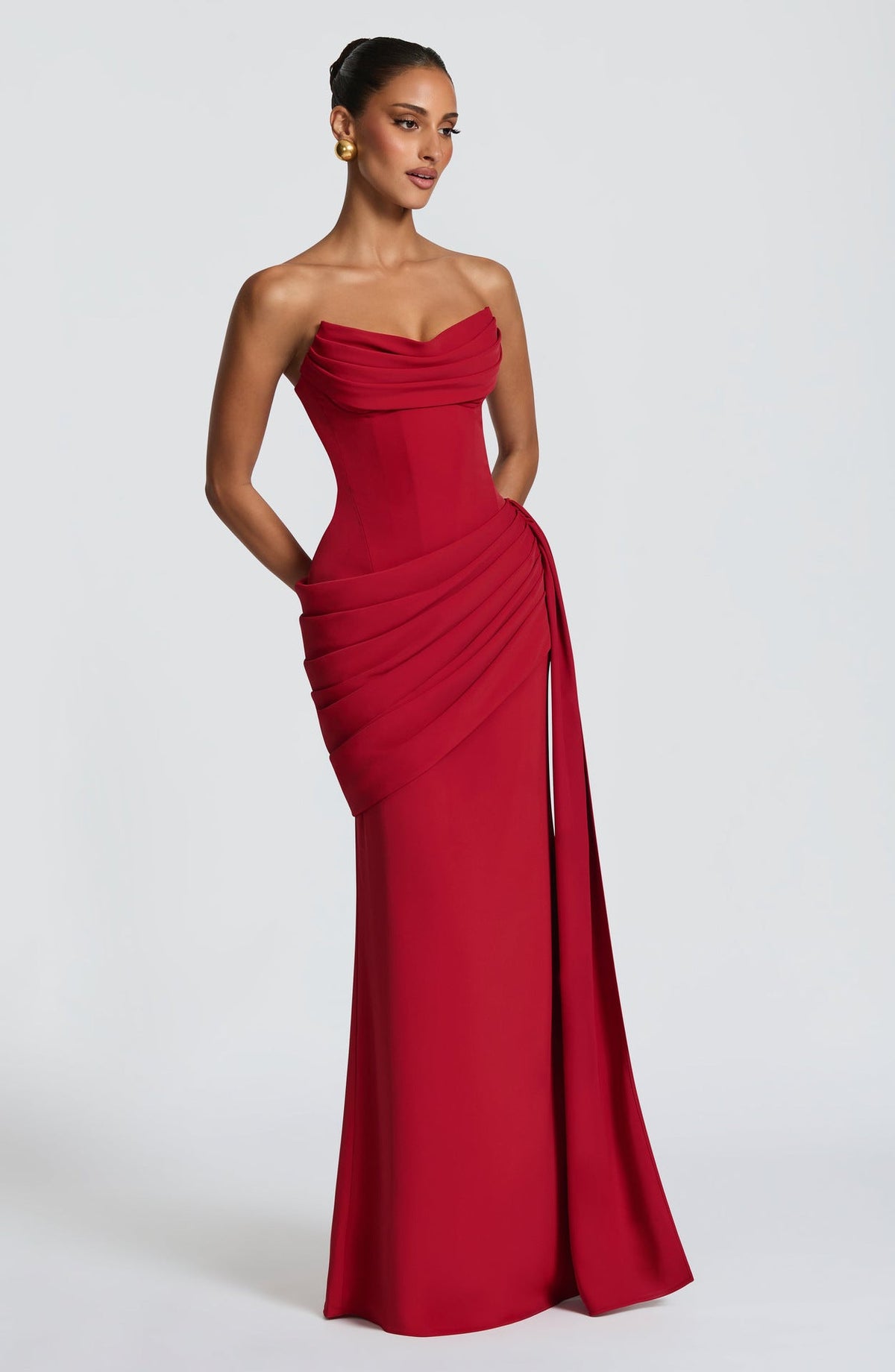 Vestido largo plisado palabra de honor AURORE