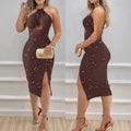 Vestido ceñido halter con abertura MAËLLE