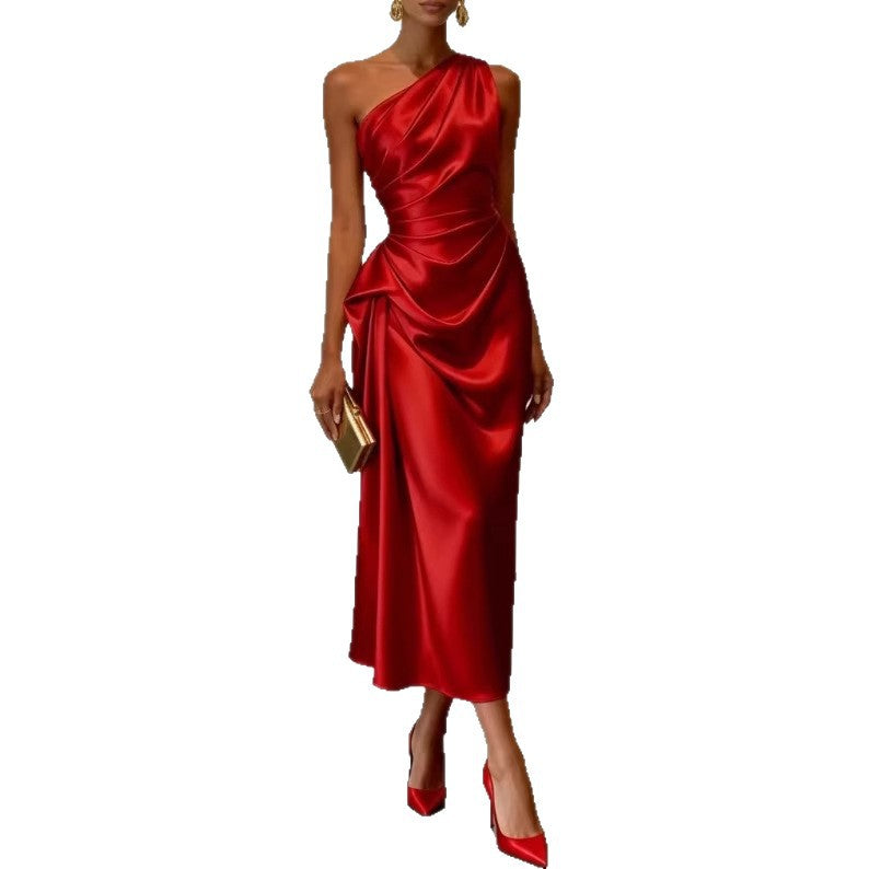 Vestido midi de satén plisado JULIETTE