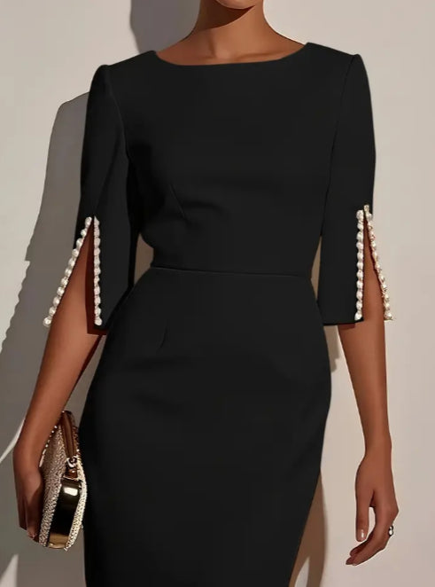 Vestido midi con detalle de perlas PERLE
