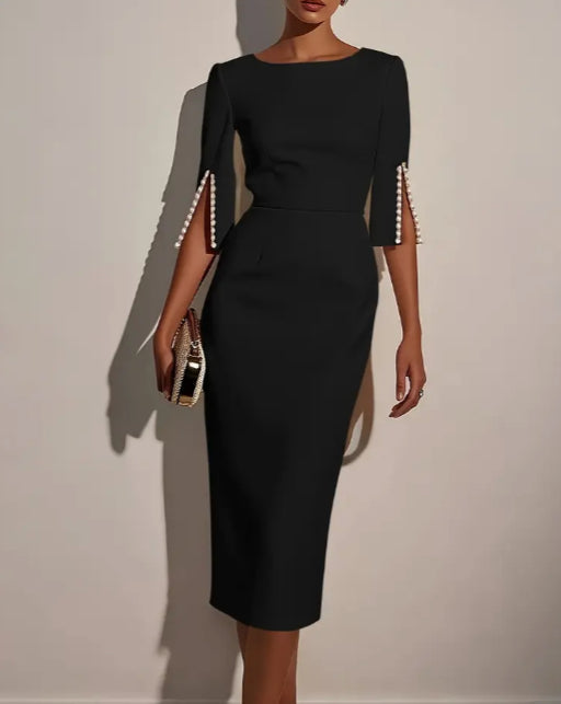 Vestido midi con detalle de perlas PERLE