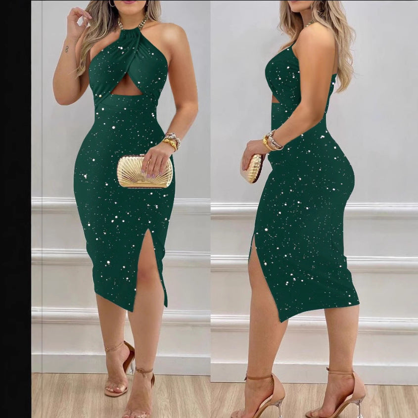 Vestido ceñido halter con abertura MAËLLE