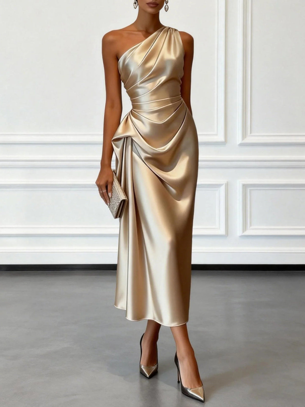 Vestido midi de satén plisado JULIETTE