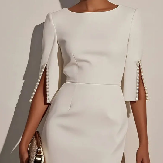 Vestido midi con detalle de perlas PERLE