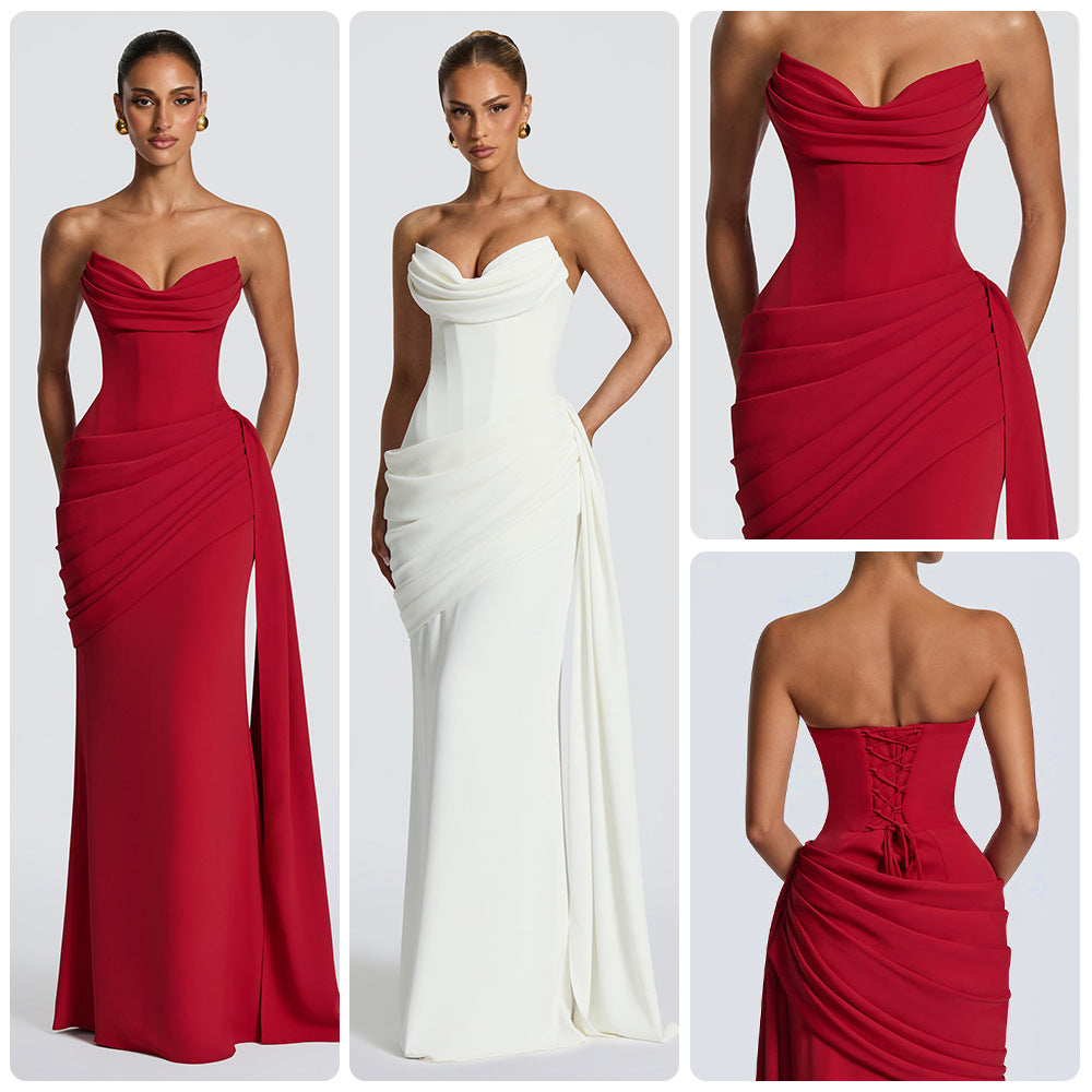 Vestido largo plisado palabra de honor AURORE