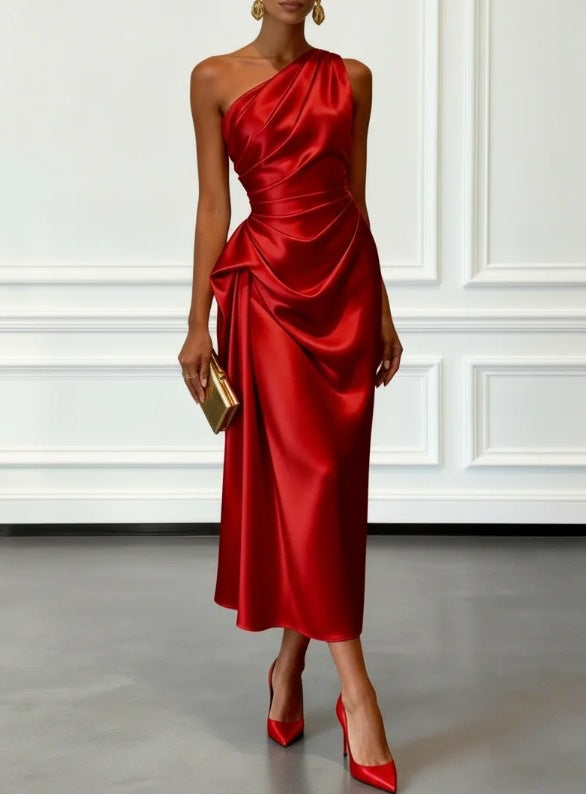 Vestido midi de satén plisado JULIETTE