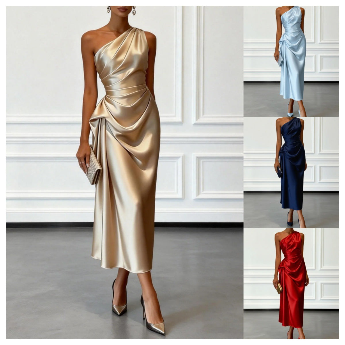 Vestido midi de satén plisado JULIETTE