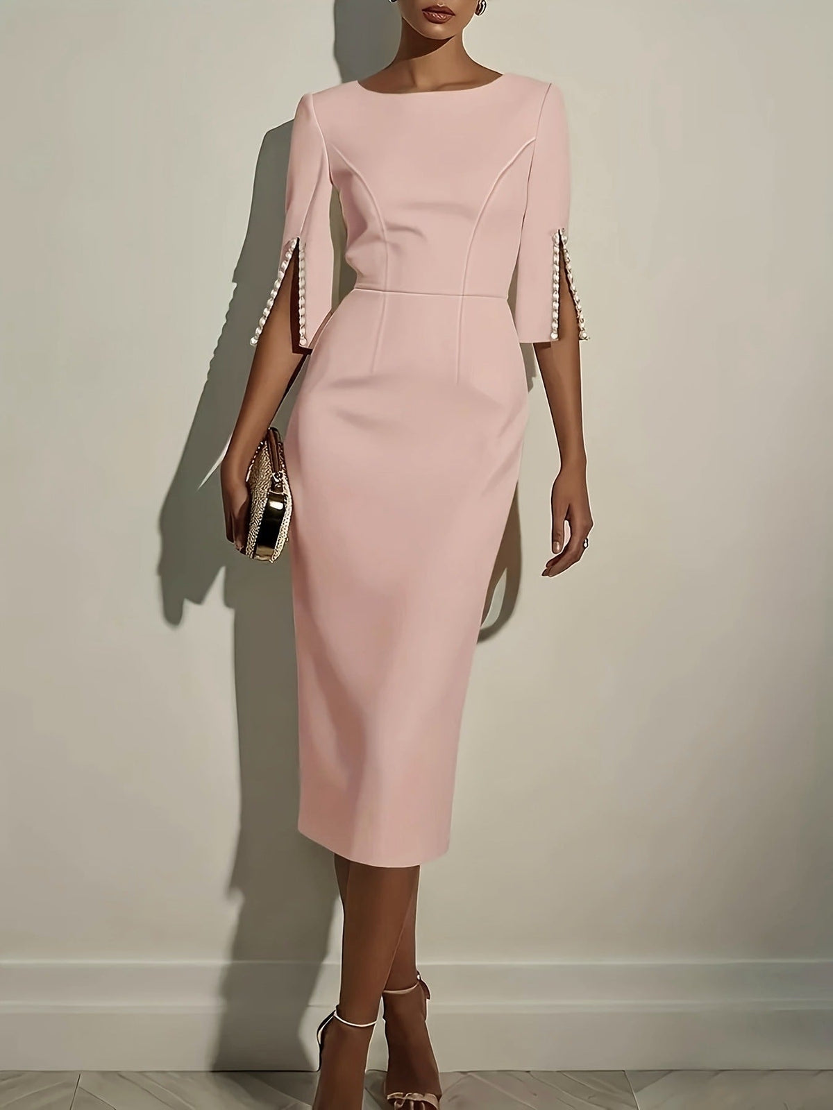 Vestido midi con detalle de perlas PERLE