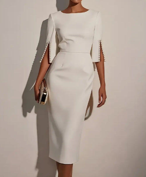 Vestido midi con detalle de perlas PERLE