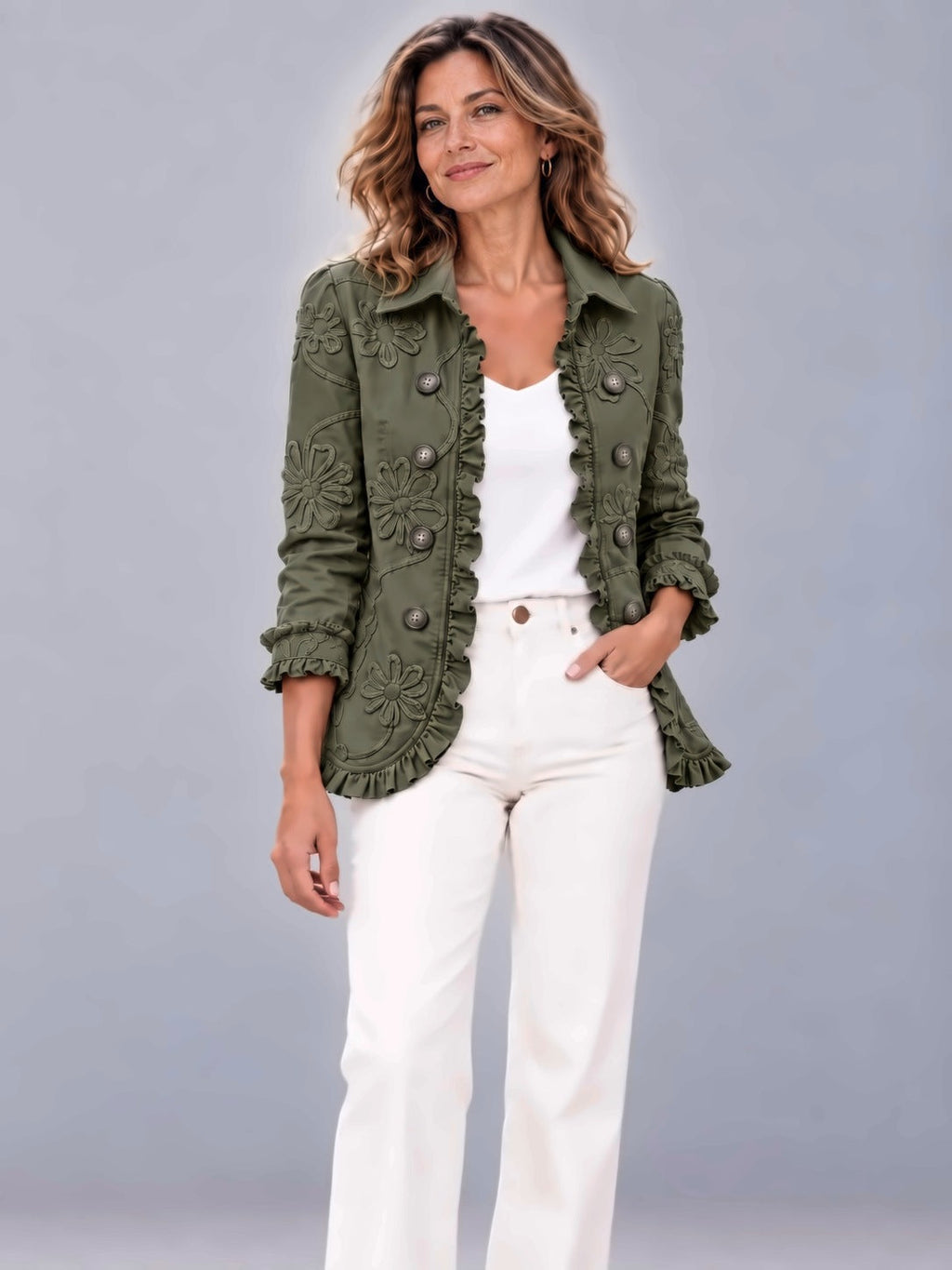 Chaqueta Amaia con volantes en color verde