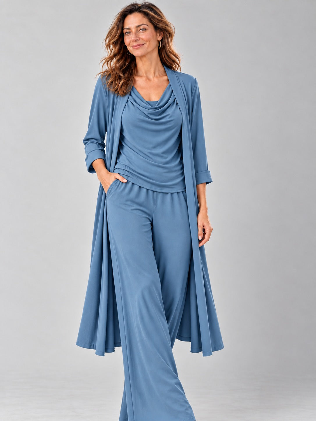 Conjunto Inés de tres piezas en color azul vaquero
