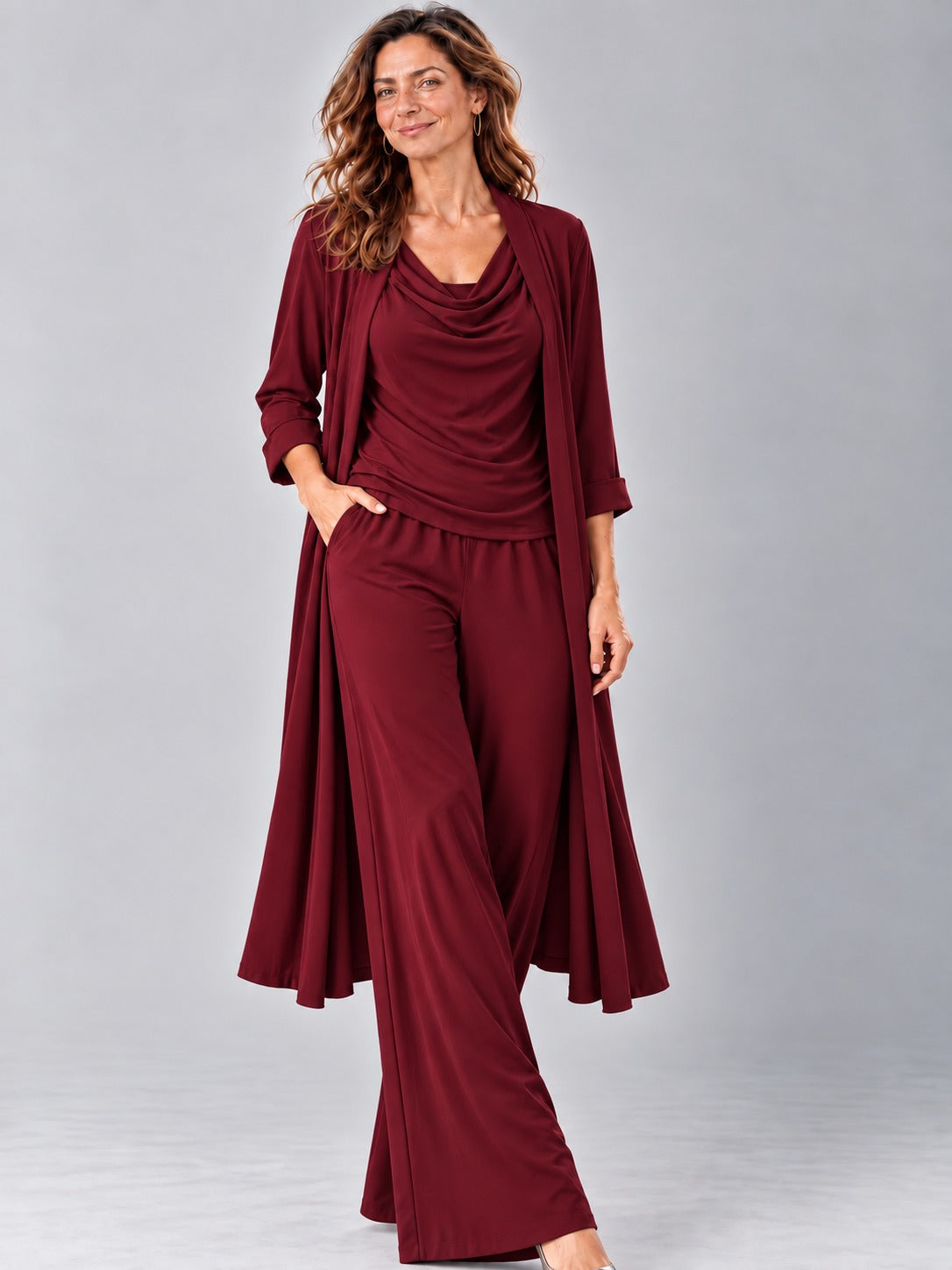Conjunto Inés de tres piezas en color vino
