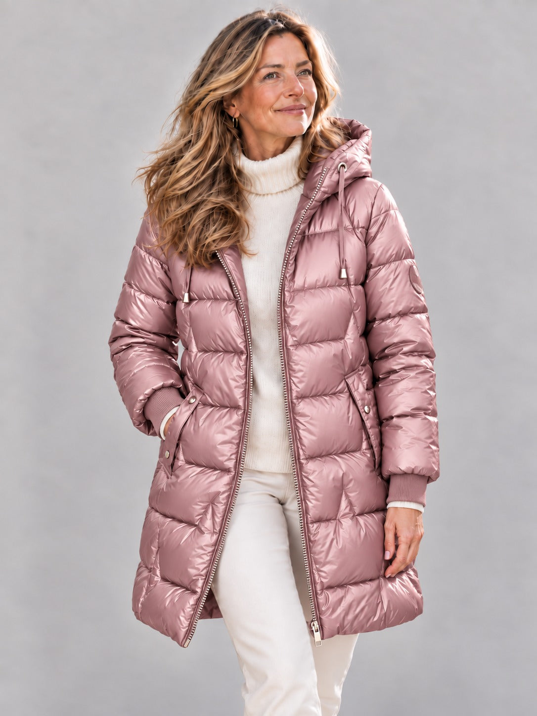Abrigo acolchado Pilar con capucha en color rosa