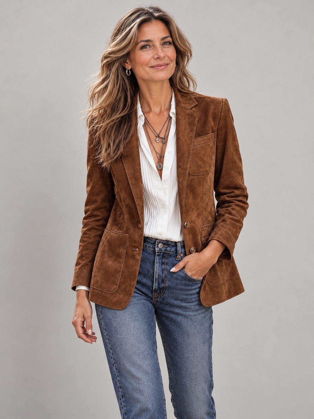 Blazer Teresa efecto ante en color marrón oscuro