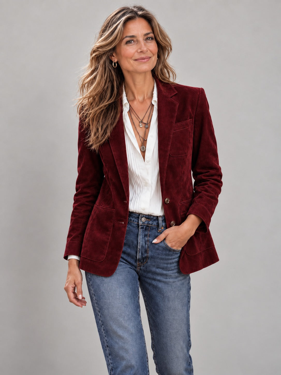 Blazer Teresa efecto ante en color rojo oscuro