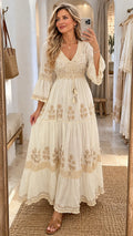 Sofía - vestido largo bordado beige