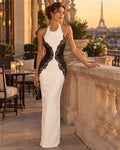 Vestido de encaje cuello halter BLANCHE